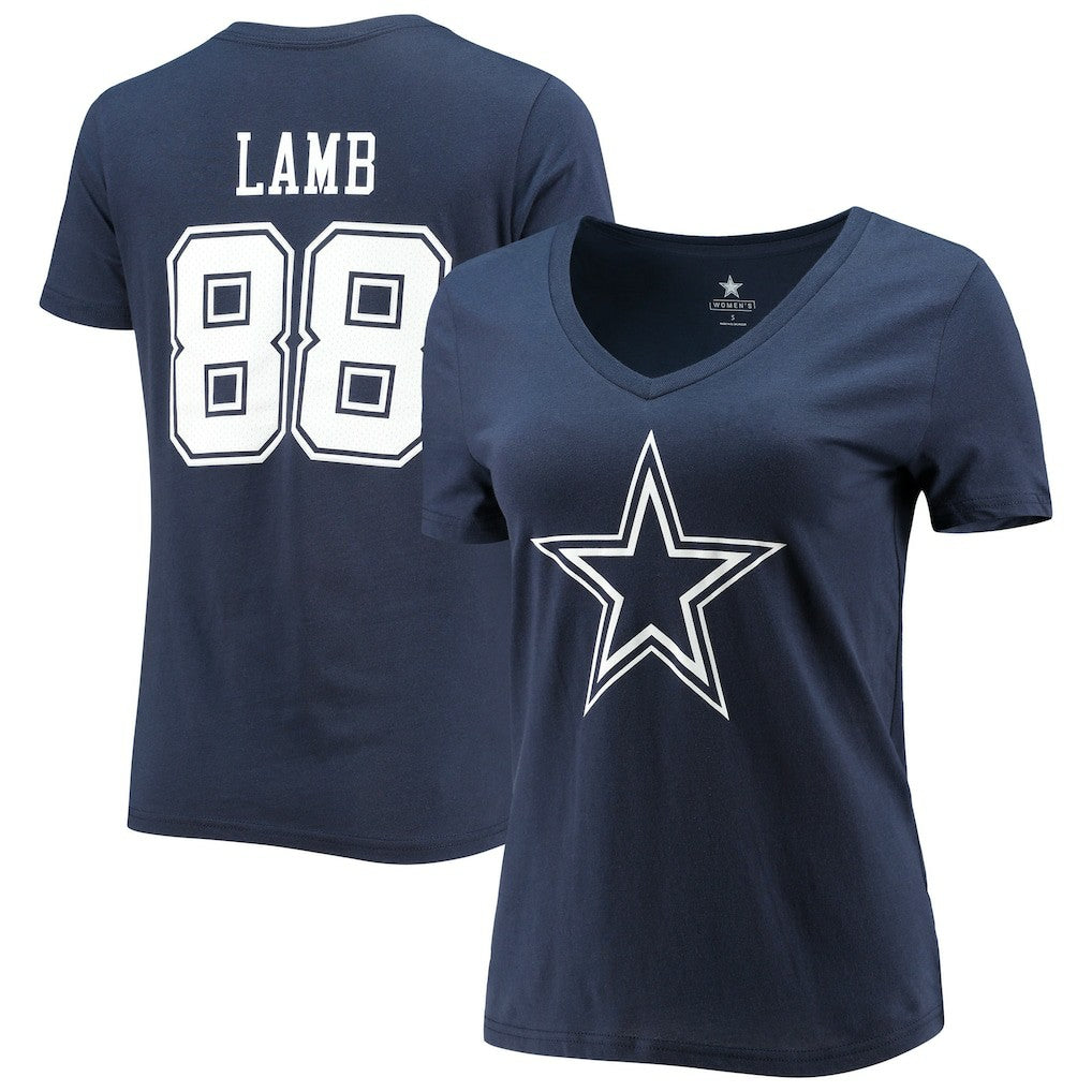 CeeDee Lamb Dallas Cowboys Women's Player Icon Name & Number V-Neck T-Shirt - Navy outlet