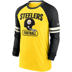 Pittsburgh Steelers Throwback Raglan Long Sleeve T-Shirt - Gold/Black | Nike outlet