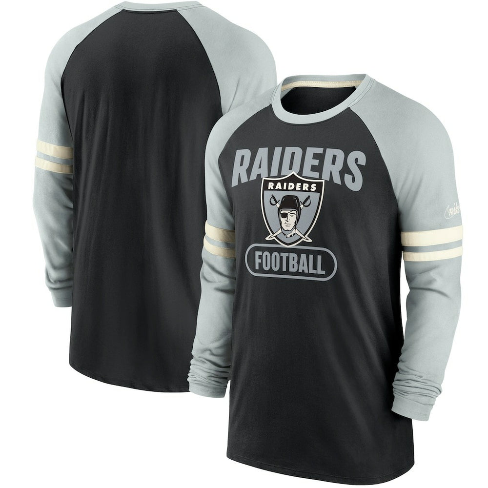 Las Vegas Raiders Throwback Raglan Long Sleeve T-Shirt - Black/Silver | Nike discount
