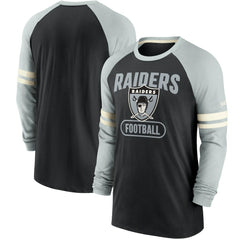 Las Vegas Raiders Throwback Raglan Long Sleeve T-Shirt - Black/Silver | Nike discount