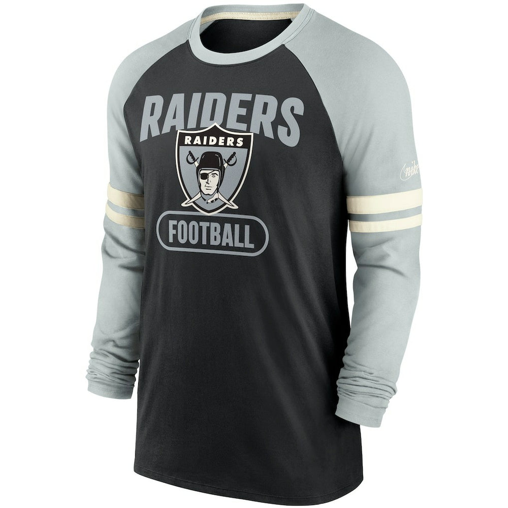 Las Vegas Raiders Throwback Raglan Long Sleeve T-Shirt - Black/Silver | Nike discount