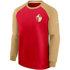 San Francisco 49ers Historic Raglan Crew Performance Sweater - Scarlet/Gold | Nike for sale