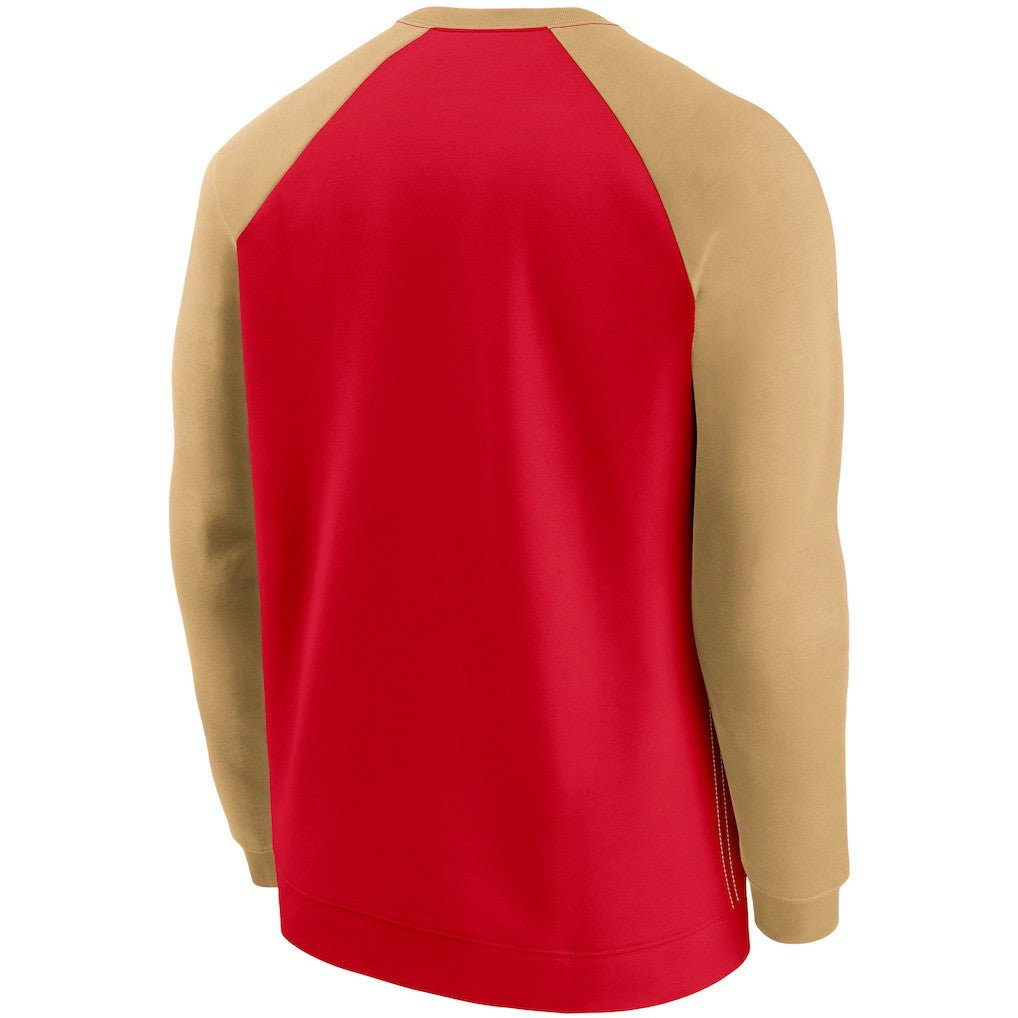 San Francisco 49ers Historic Raglan Crew Performance Sweater - Scarlet/Gold | Nike for sale