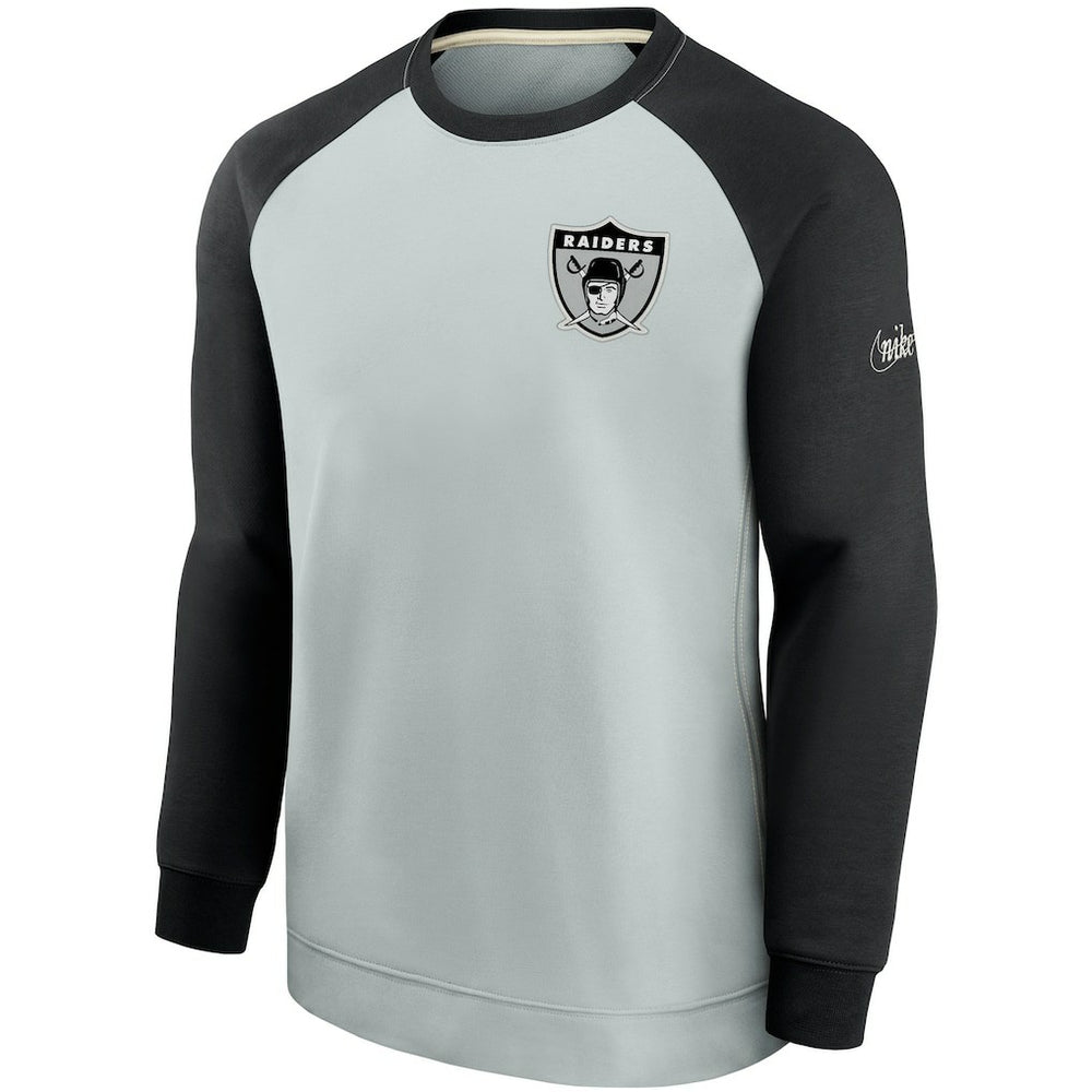 Las Vegas Raiders Historic Raglan Crew Performance Sweater - Silver/Black | Nike outlet