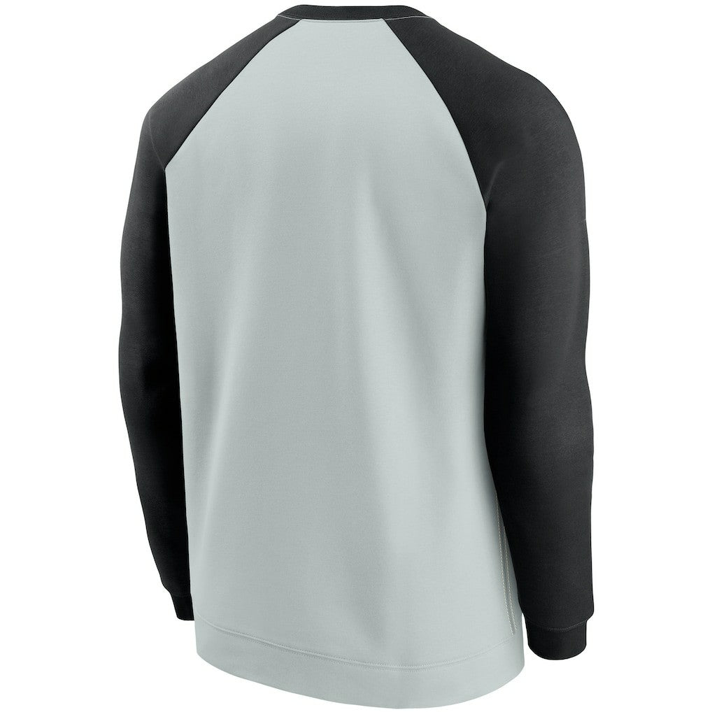 Las Vegas Raiders Historic Raglan Crew Performance Sweater - Silver/Black | Nike outlet