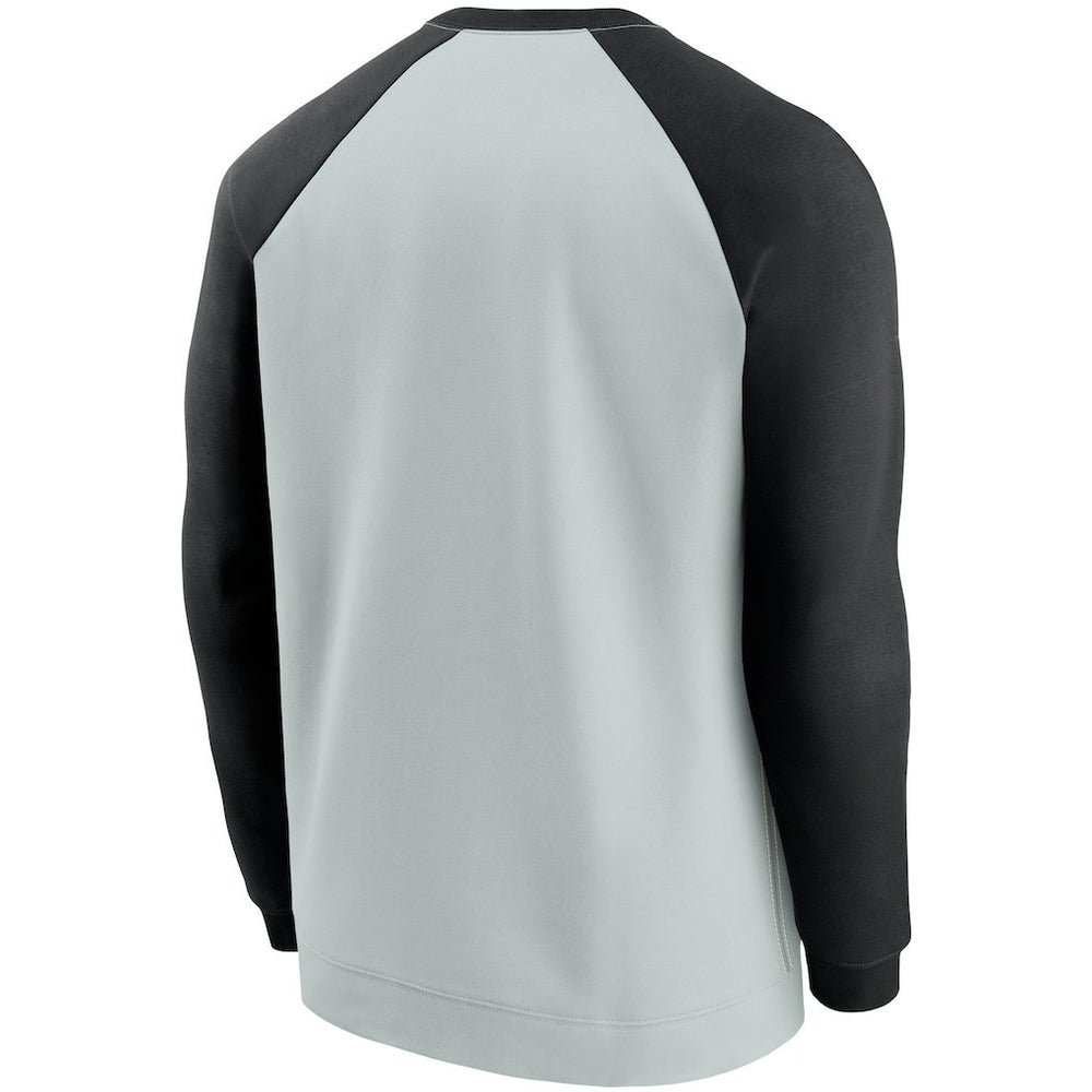 Las Vegas Raiders Historic Raglan Crew Performance Sweater - Silver/Black | Nike outlet