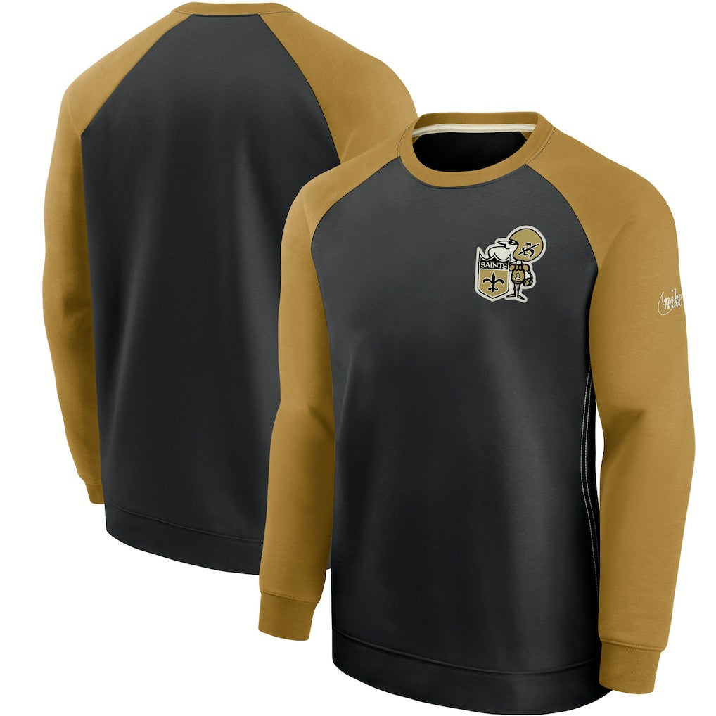 New Orleans Saints Historic Raglan Performance Pullover Sweater - Black/Gold | Nike outlet