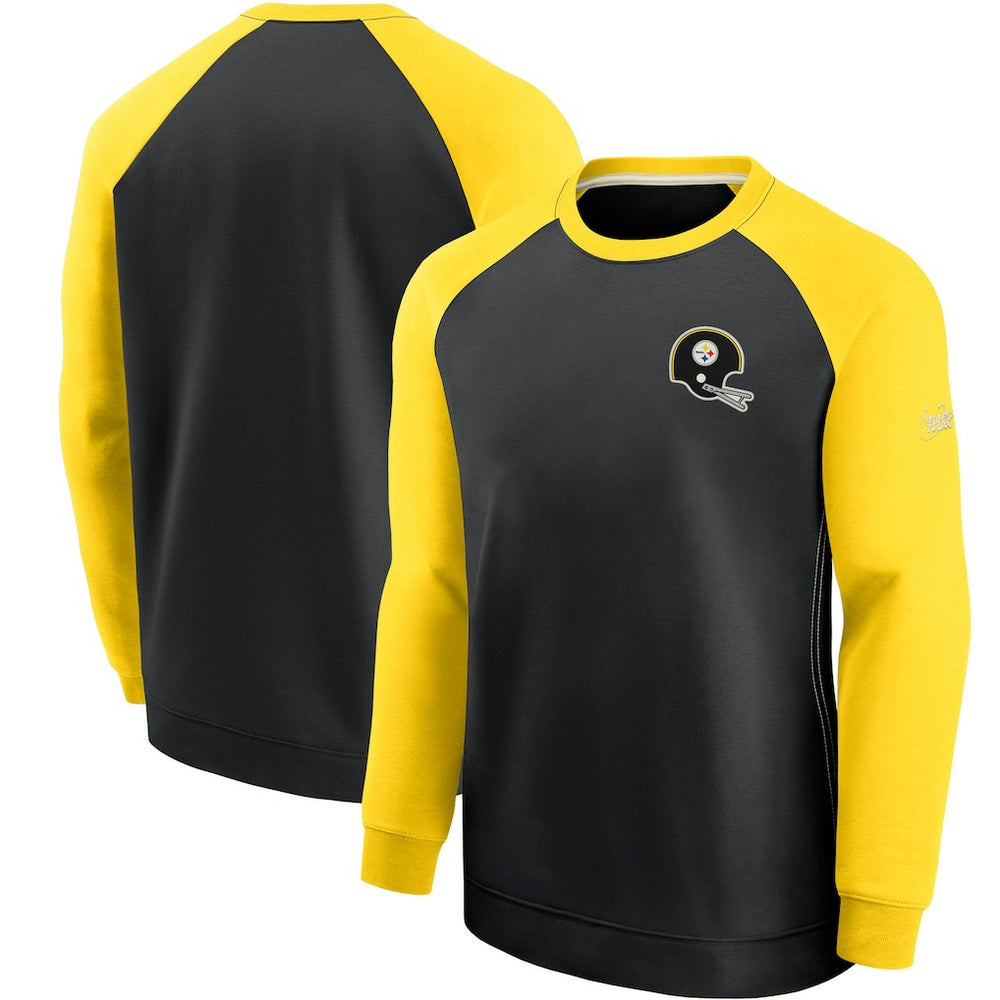 Pittsburgh Steelers Historic Raglan Crew Performance Sweater - Black/Gold | Nike outlet