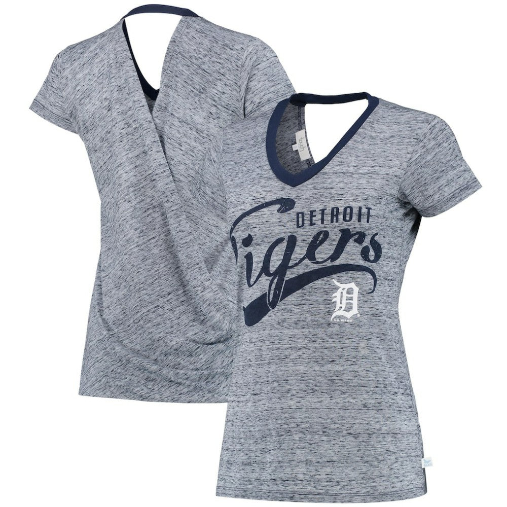 Detroit Tigers Touch Women's Hail Mary V-Neck Back Wrap T-Shirt - Navy