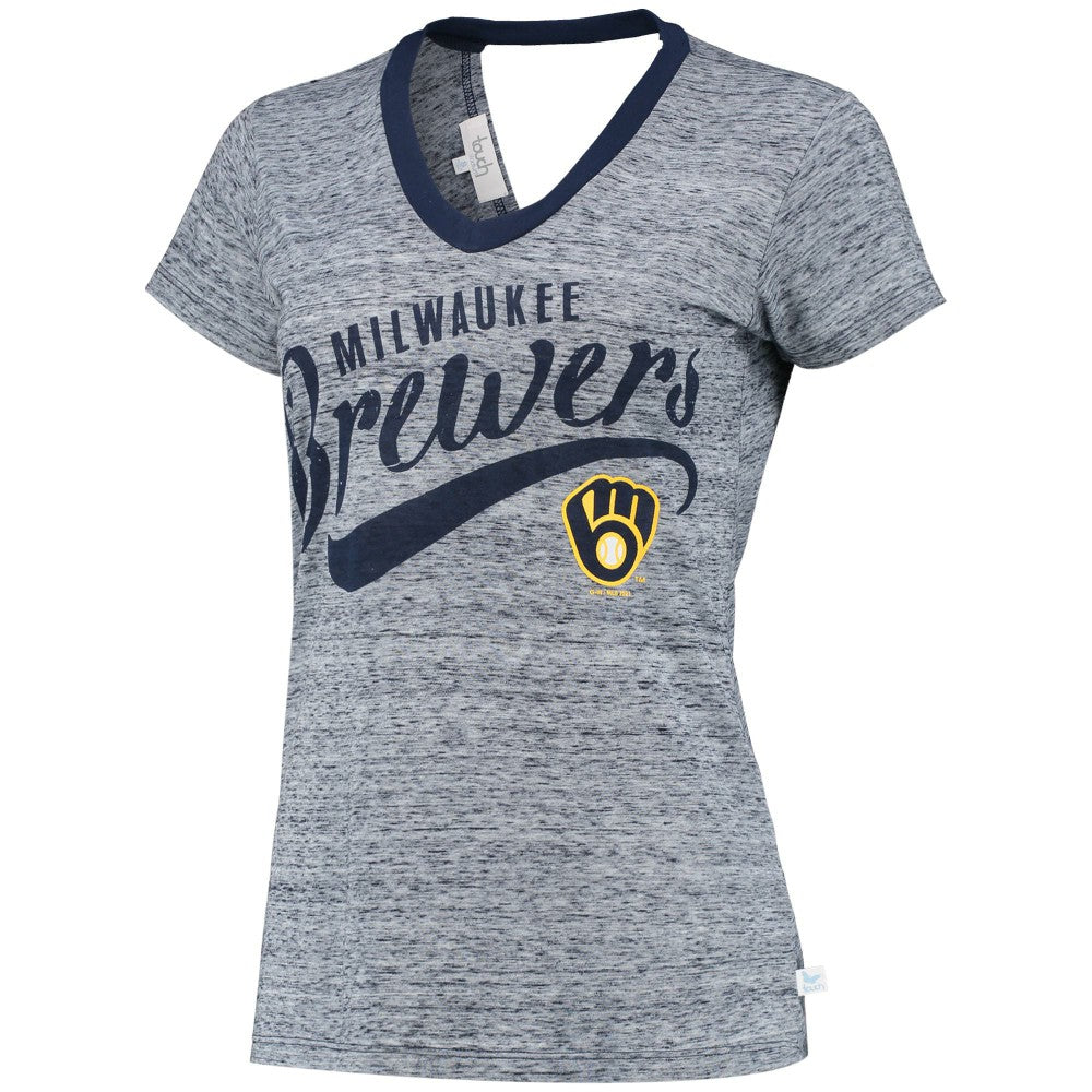 Milwaukee Brewers Touch Women's Hail Mary V-Neck Back Wrap T-Shirt - Navy