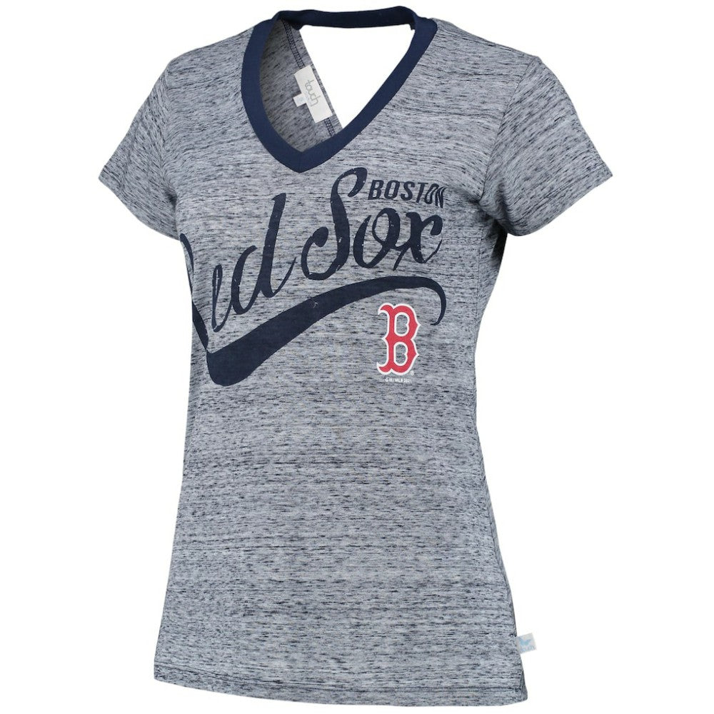 Boston Red Sox Touch Women's Hail Mary V-Neck Back Wrap T-Shirt - Navy