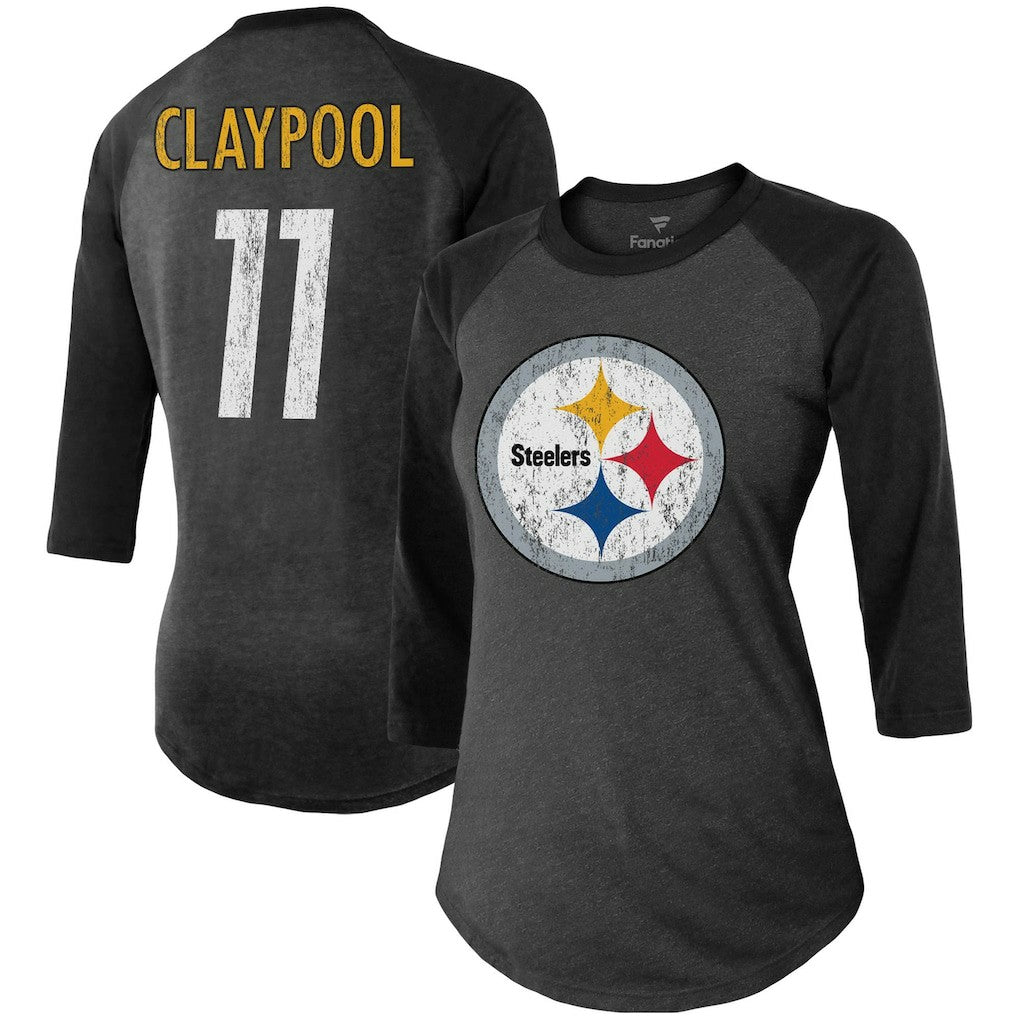 Chase Claypool Pittsburgh Steelers Women's Team Player Name & Number Tri-Blend Raglan 3/4-Sleeve T-Shirt - Black for sale