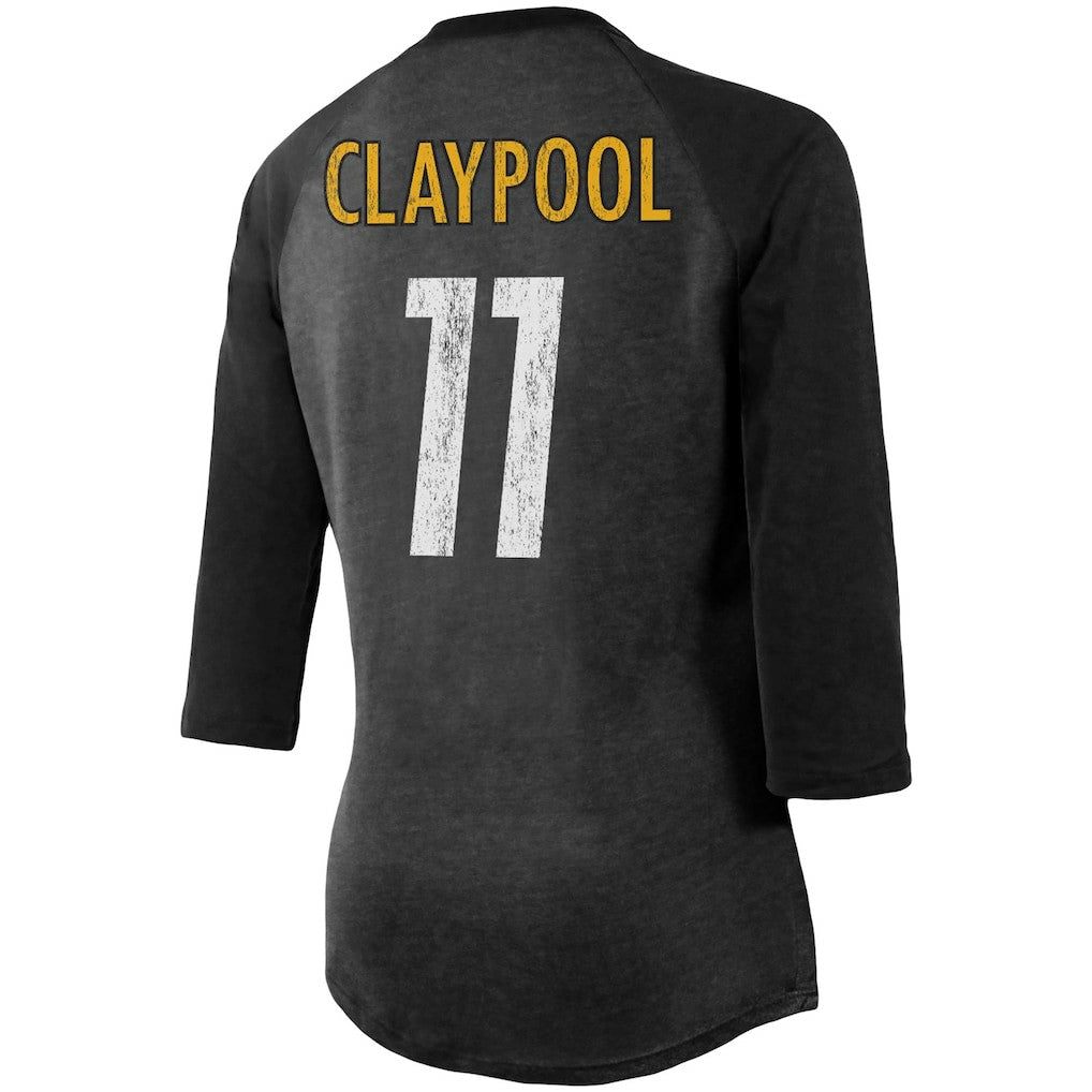 Chase Claypool Pittsburgh Steelers Women's Team Player Name & Number Tri-Blend Raglan 3/4-Sleeve T-Shirt - Black for sale