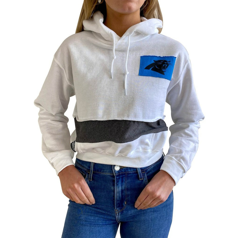 Carolina Panthers Refried Apparel Women's Sustainable Crop Dolman Pullover Hoodie - White sale