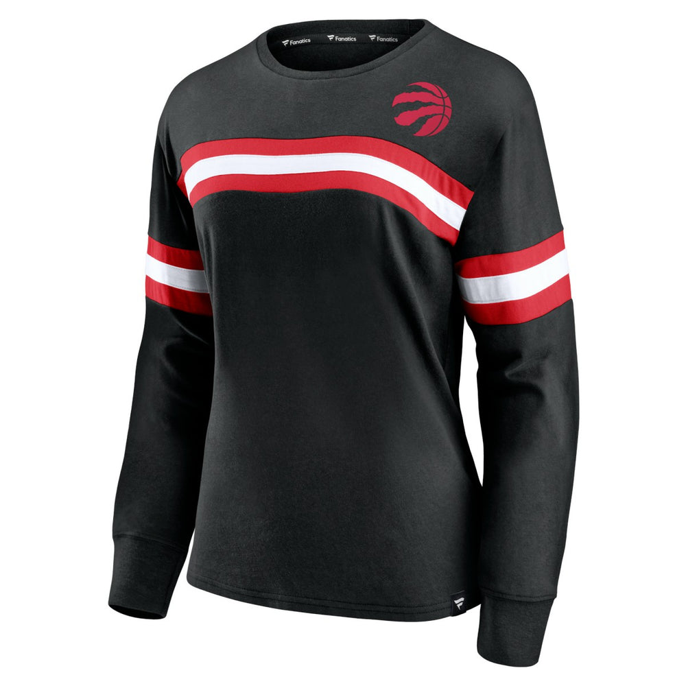 Toronto Raptors Women's Block Party Chest Logo Striped Long Sleeve T-Shirt - Black | Fanatics online