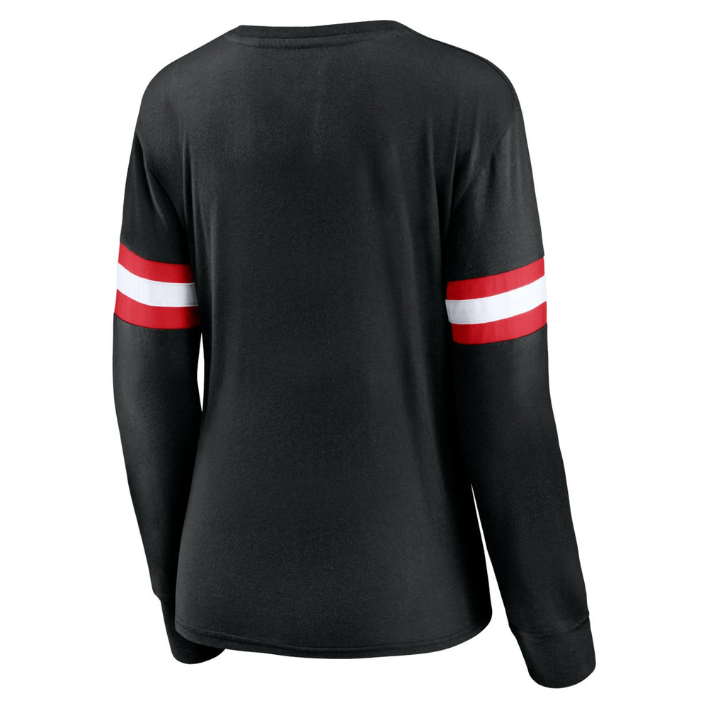 Toronto Raptors Women's Block Party Chest Logo Striped Long Sleeve T-Shirt - Black | Fanatics online