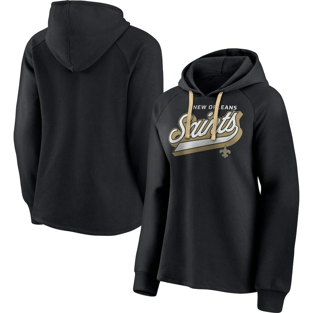 New Orleans Saints Women's First Contact Raglan Pullover Hoodie - Black for sale
