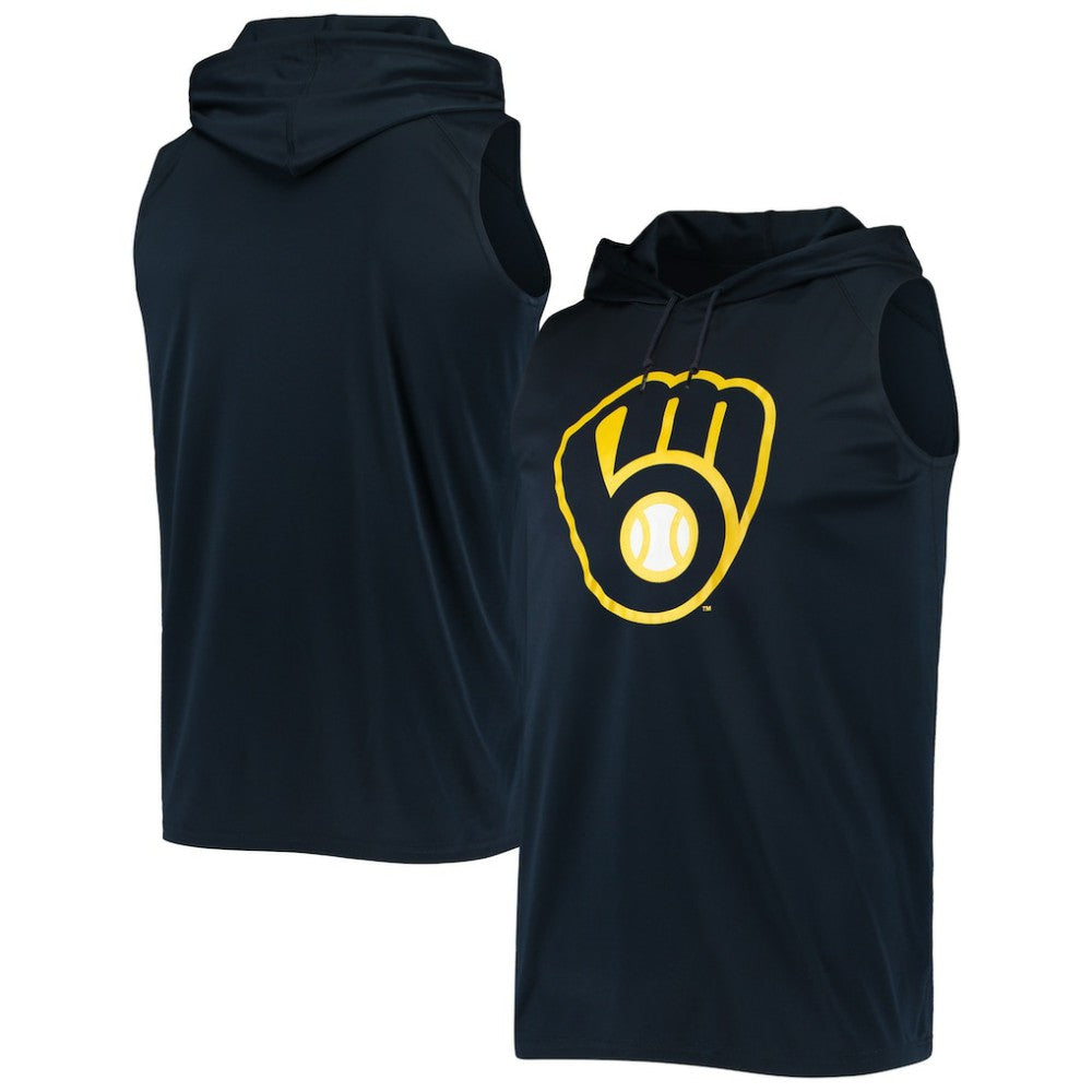 Milwaukee Brewers Stitches Sleeveless Pullover Hoodie - Navy