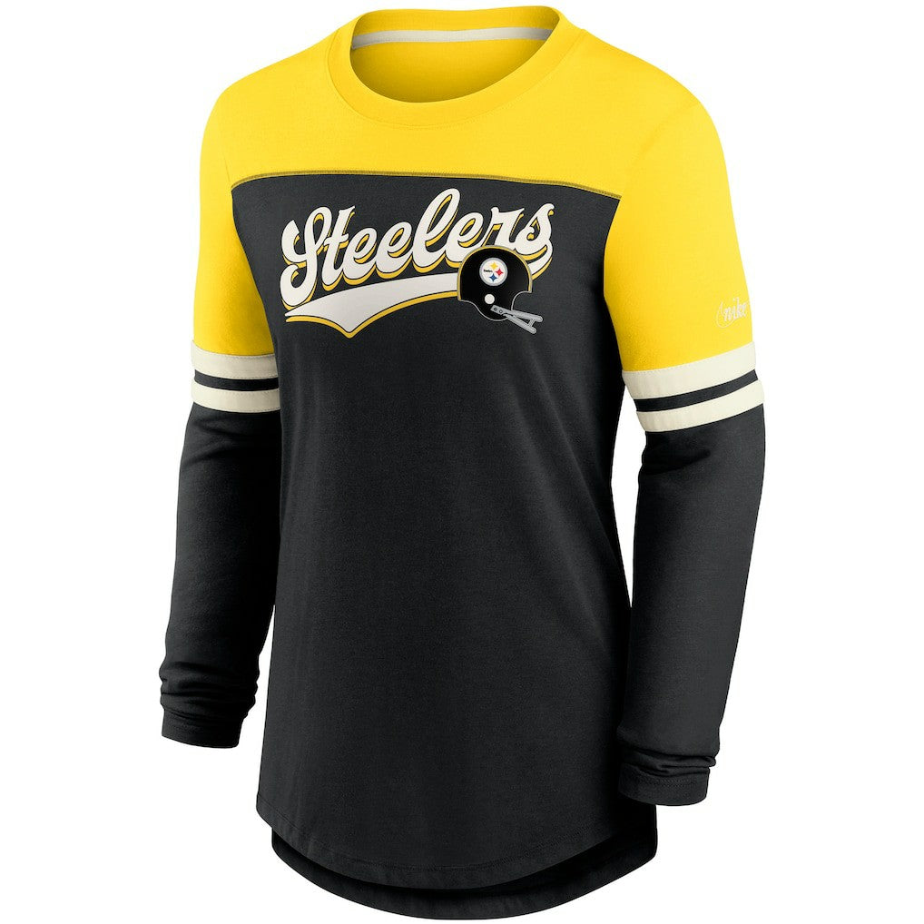 Pittsburgh Steelers Women's Retro Script Performance Tri-Blend Long Sleeve T-Shirt - Black/Gold | Nike on sale
