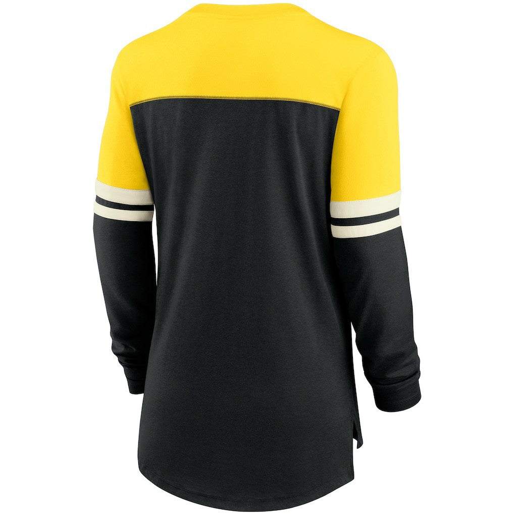 Pittsburgh Steelers Women's Retro Script Performance Tri-Blend Long Sleeve T-Shirt - Black/Gold | Nike on sale