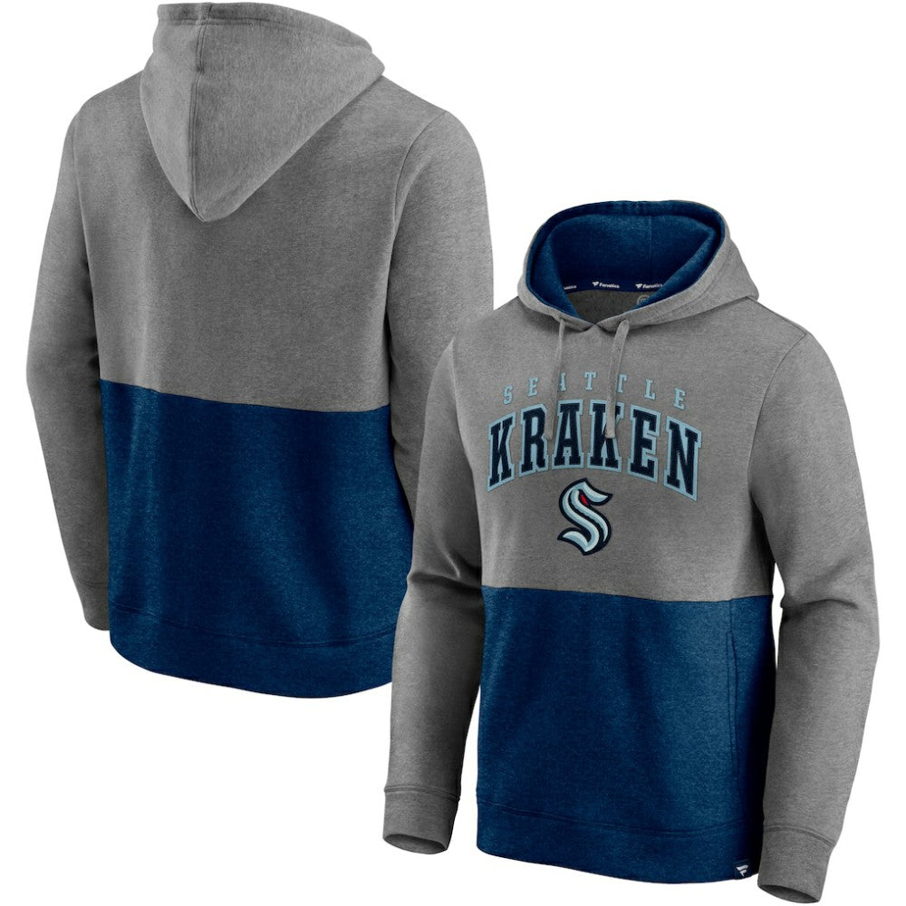 Seattle Kraken Fanatics Block Party Classic Arch Signature Pullover Hoodie Heathered Gray/Deep Sea Blue
