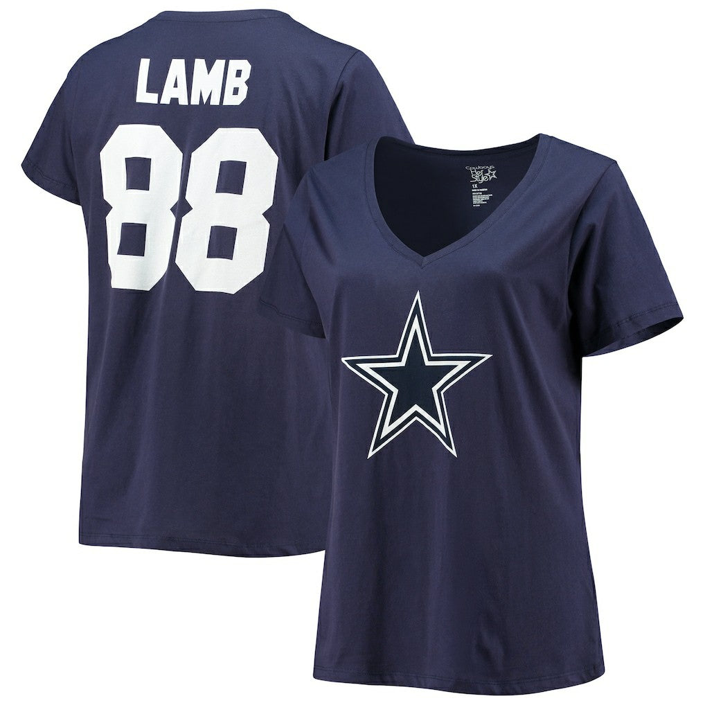 CeeDee Lamb Dallas Cowboys Women's Plus Size Name & Number V-Neck T-Shirt - Navy on sale