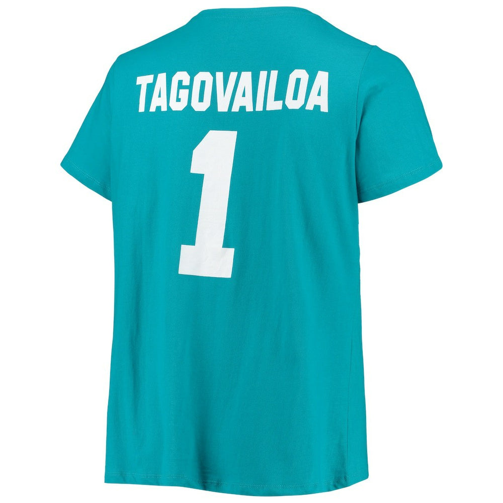 Tua Tagovailoa Miami Dolphins Women's Plus Size Fair Catch Name & Number Scoop Neck T-Shirt - Aqua cheap