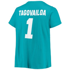 Tua Tagovailoa Miami Dolphins Women's Plus Size Fair Catch Name & Number Scoop Neck T-Shirt - Aqua cheap