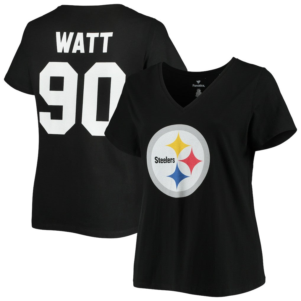 T.J. Watt Pittsburgh Steelers Women's Plus Size Name & Number V-Neck T-Shirt - Black for sale
