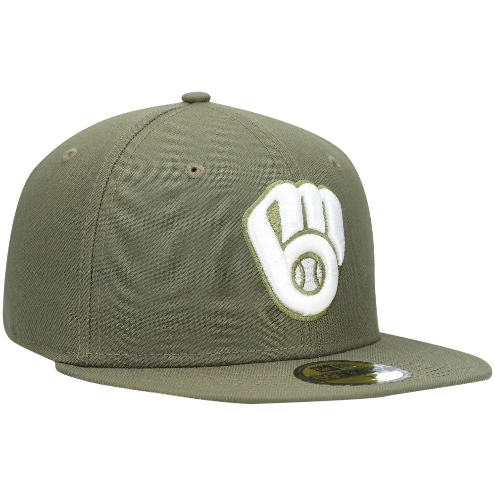 Milwaukee Brewers White Logo 59FIFTY Fitted Hat - Olive | New Era