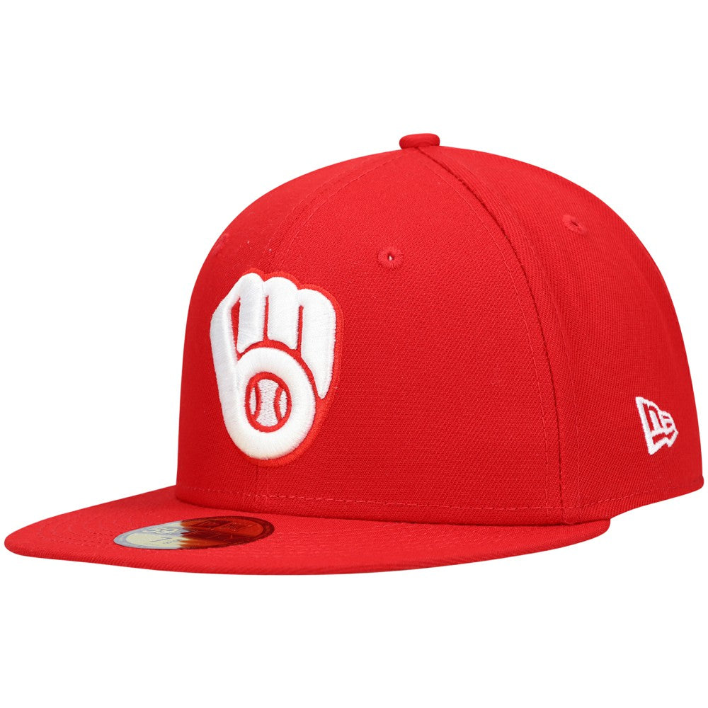 Milwaukee Brewers White Logo 59FIFTY Fitted Hat - Red | New Era