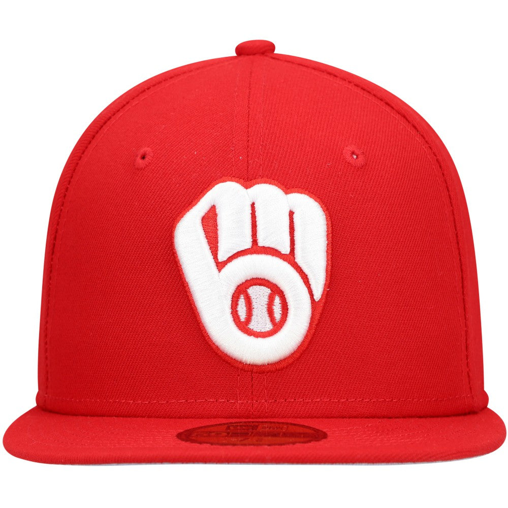 Milwaukee Brewers White Logo 59FIFTY Fitted Hat - Red | New Era