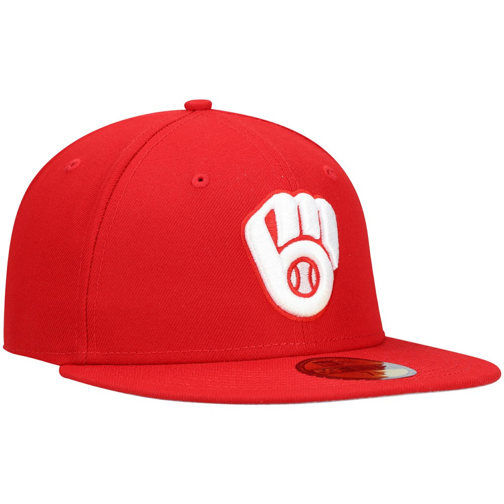 Milwaukee Brewers White Logo 59FIFTY Fitted Hat - Red | New Era