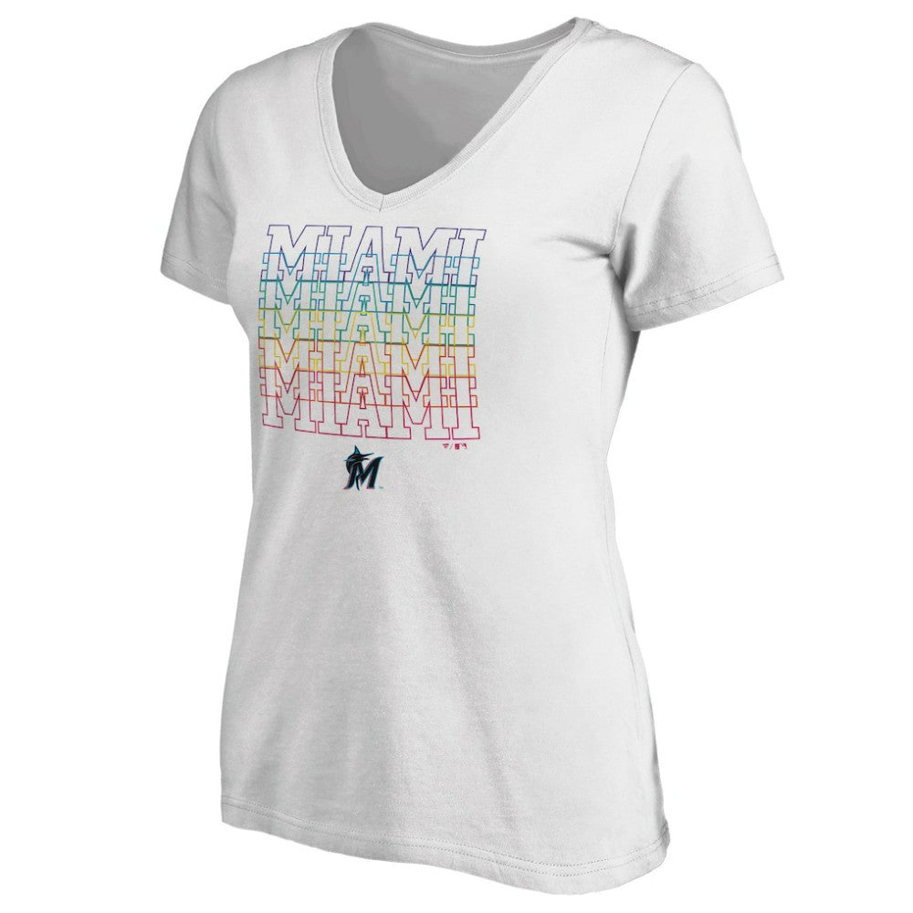 Miami Marlins Women's City Pride V-Neck T-Shirt - White