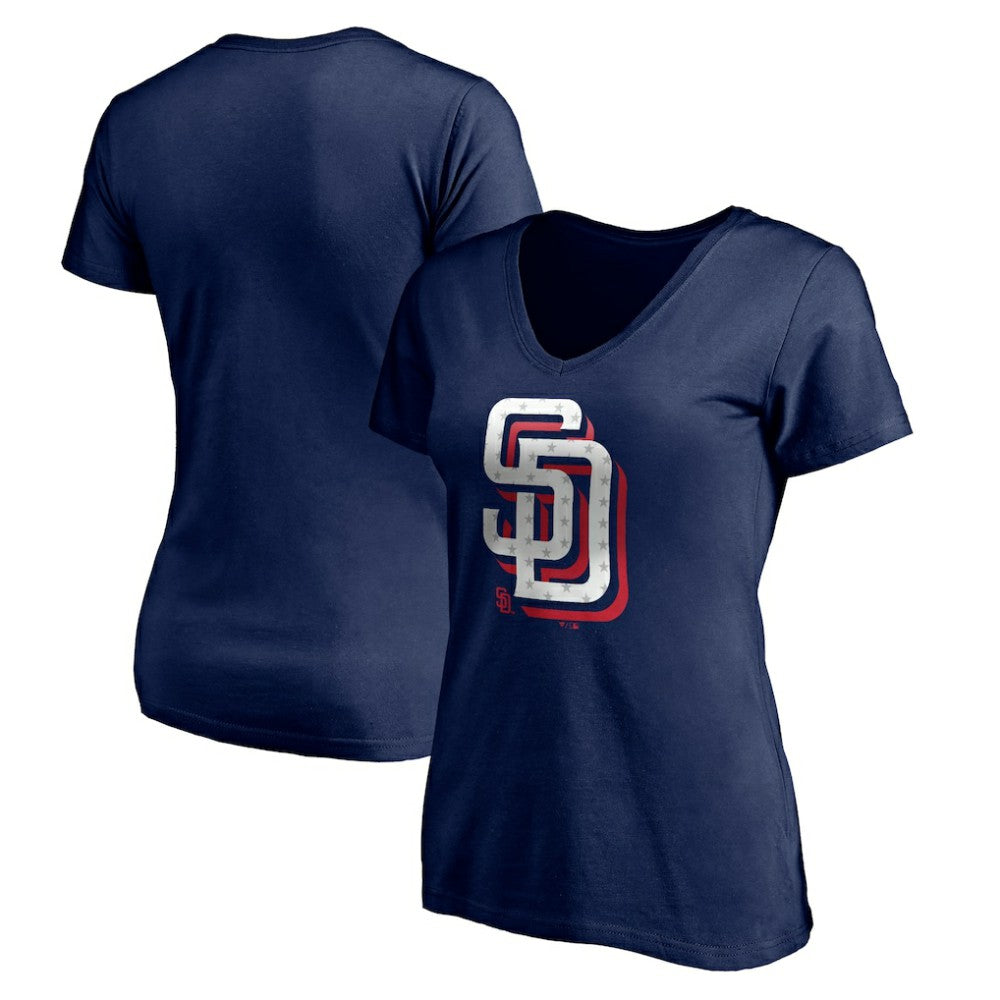 San Diego Padres Women's Red White and Team V-Neck T-Shirt - Navy