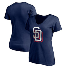 San Diego Padres Women's Red White and Team V-Neck T-Shirt - Navy