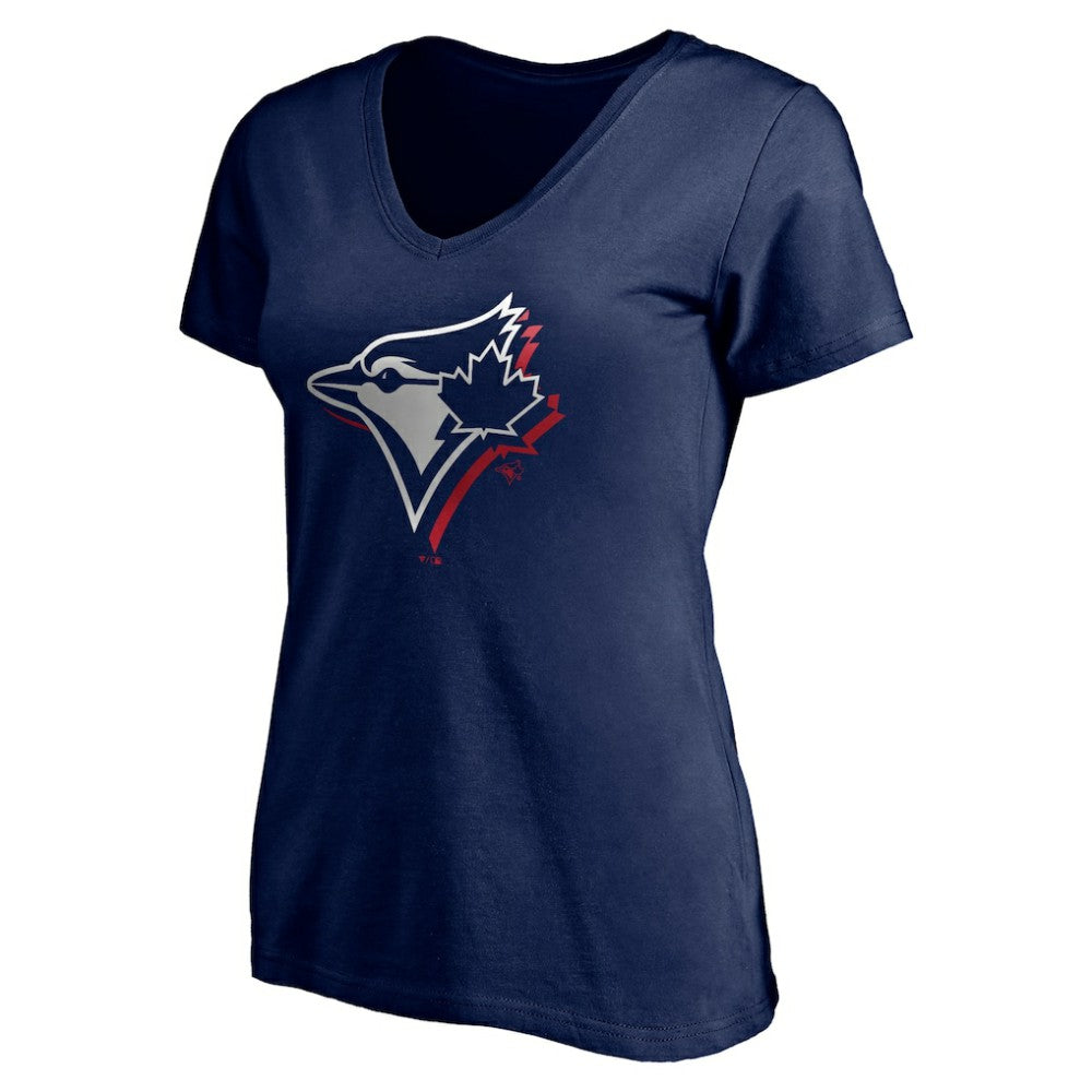 Toronto Blue Jays Women's Red White and Team V-Neck T-Shirt - Navy