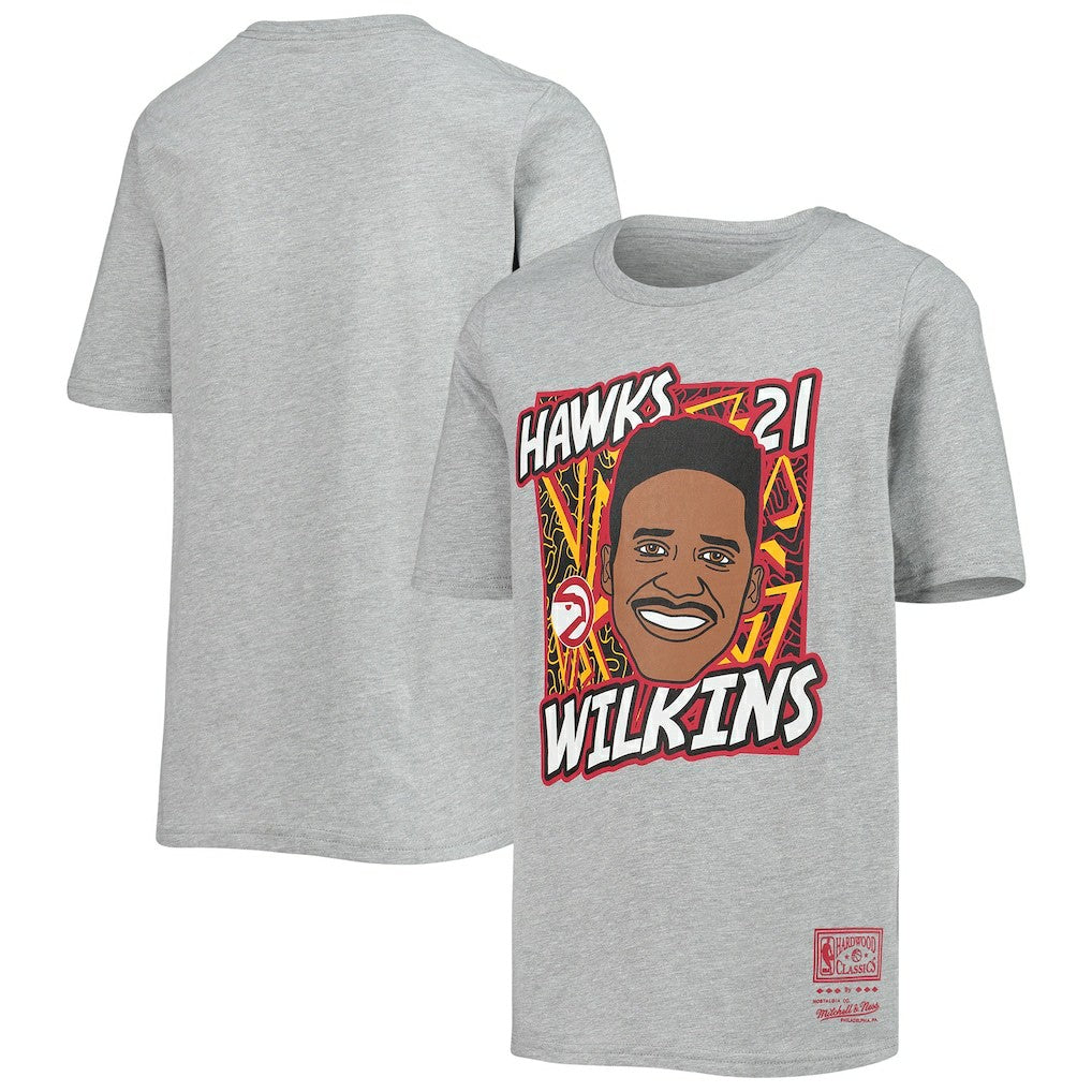 Dominique Wilkins Atlanta Hawks Youth Hardwood Classics King of the Court Player T-Shirt - Heathered Gray | Mitchell & Ness on sale