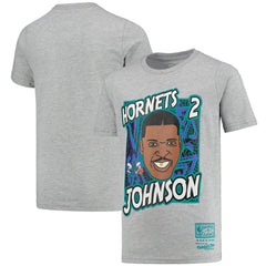 Larry Johnson Charlotte Hornets Youth Hardwood Classics King of the Court Player T-Shirt - Gray | Mitchell & Ness for sale