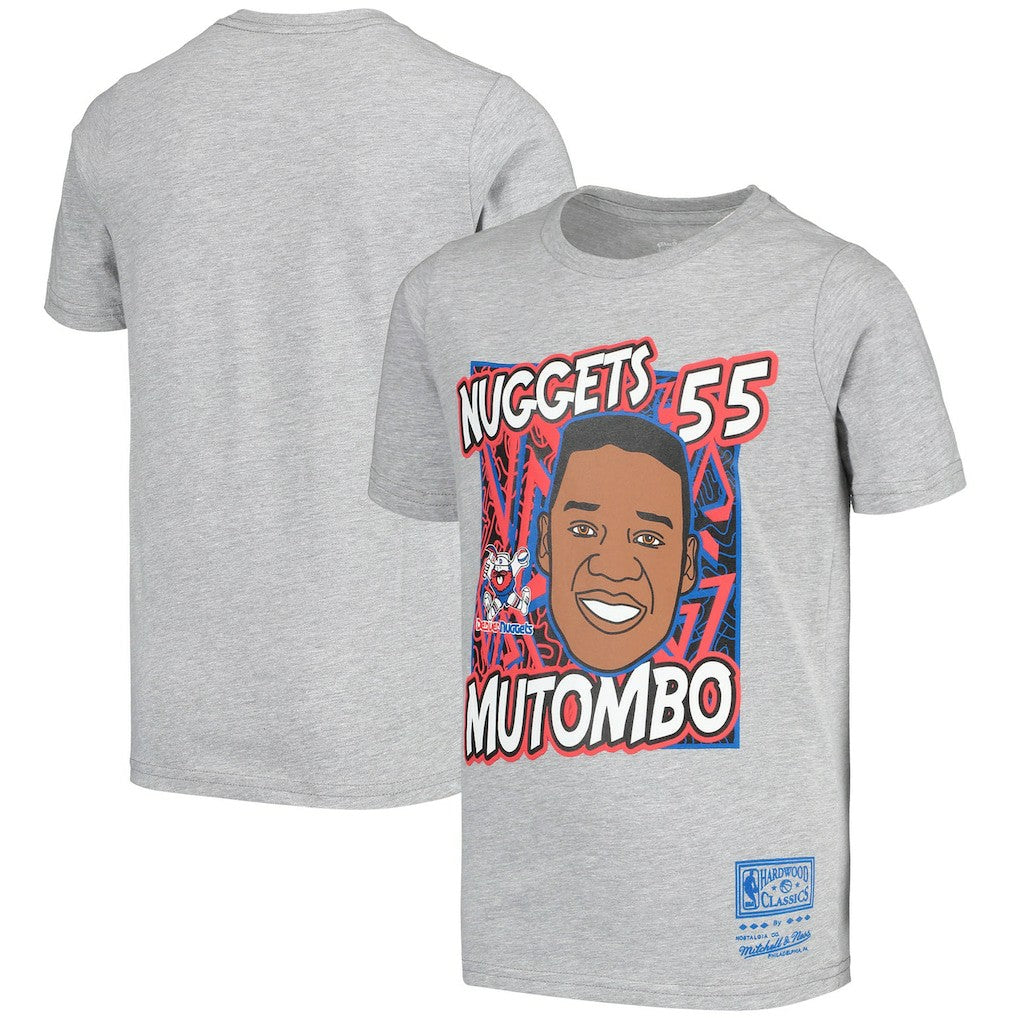 Dikembe Mutombo Denver Nuggets Youth Hardwood Classics King of the Court Player T-Shirt sale - Gray | Mitchell & Ness shop