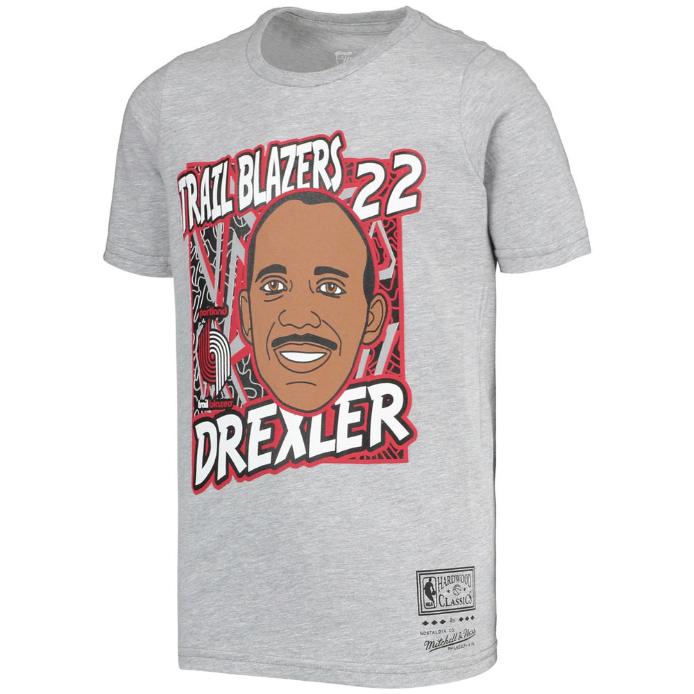 Clyde Drexler Portland Trail Blazers Youth Hardwood Classics King of the Court Player T-Shirt - Gray | Mitchell & Ness outlet