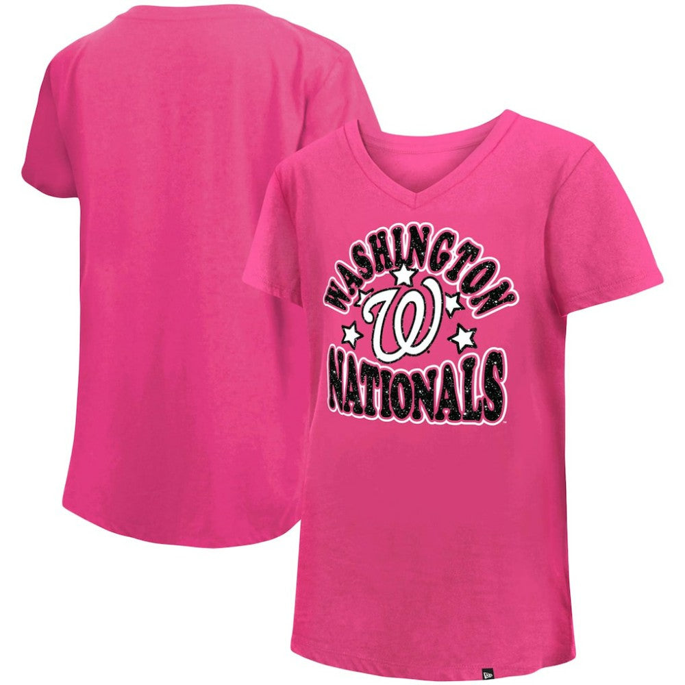 Washington Nationals Girl's Youth Jersey Stars V-Neck T-Shirt - Pink | New Era