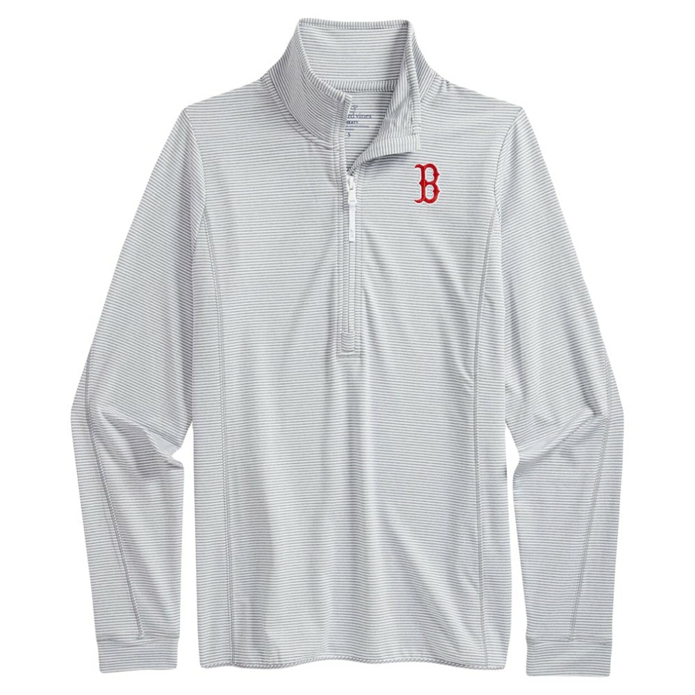 Boston Red Sox Vineyard Vines Women's Stripe Sankaty Half-Zip Pullover Top - Heather Gray