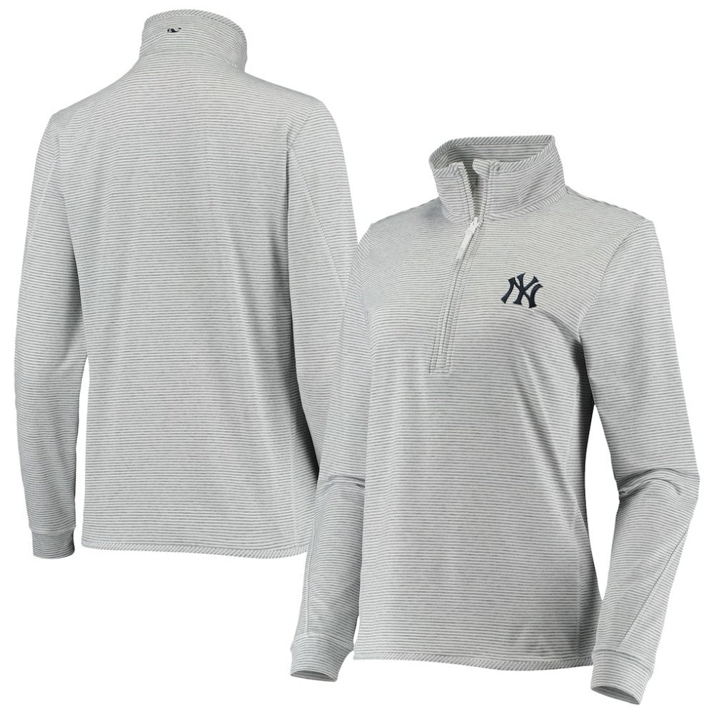 New York Yankees Vineyard Vines Women's Stripe Sankaty Half-Zip Pullover Top - Heather Gray