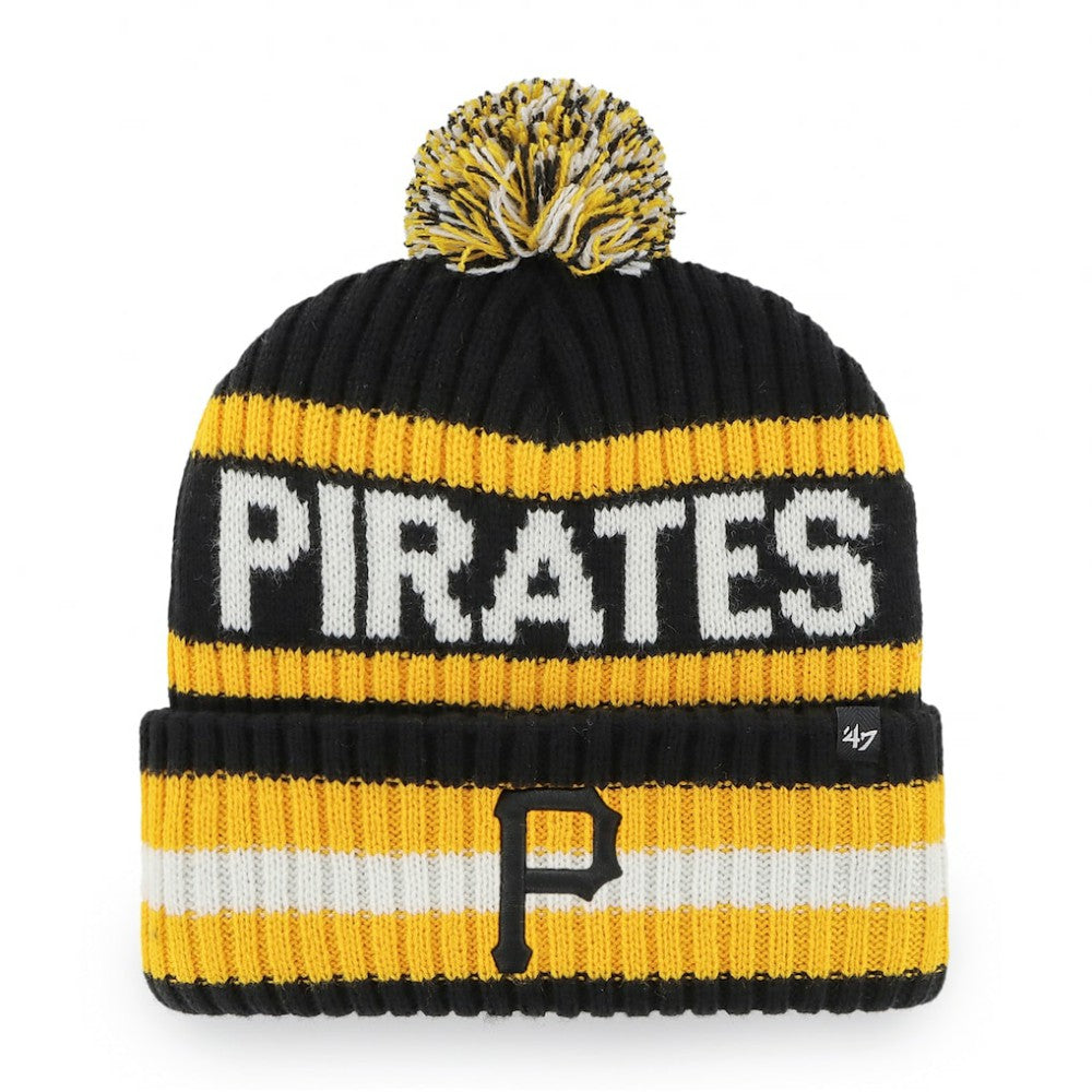 Pittsburgh Pirates Bering Cuffed Knit Hat with Pom - Black | 47 brand