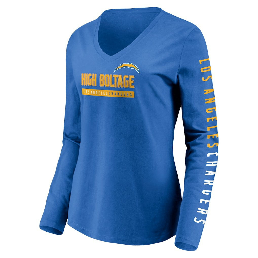 Los Angeles Chargers Women's Slogan V-Neck Long Sleeve T-Shirt - Powder Blue outlet