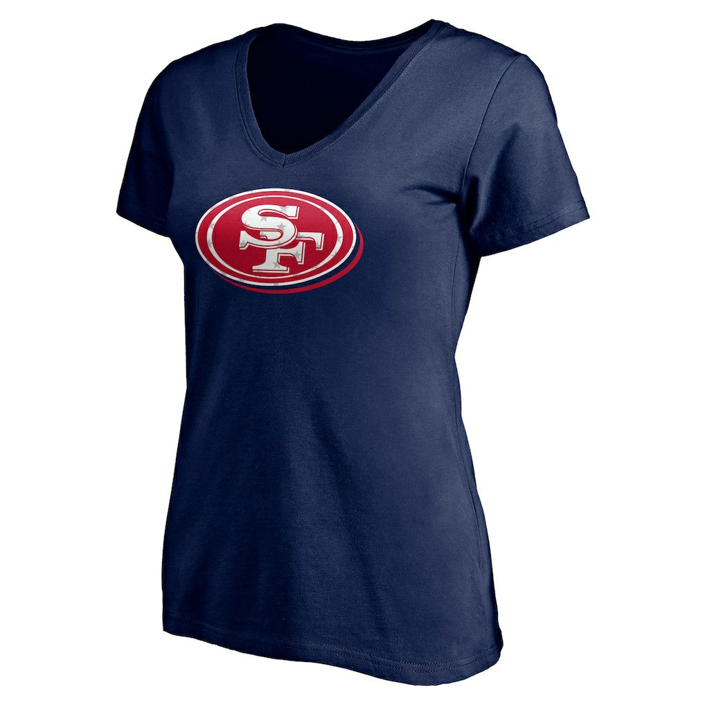 San Francisco 49ers Women's Red White and Team V-Neck T-Shirt - Navy for sale