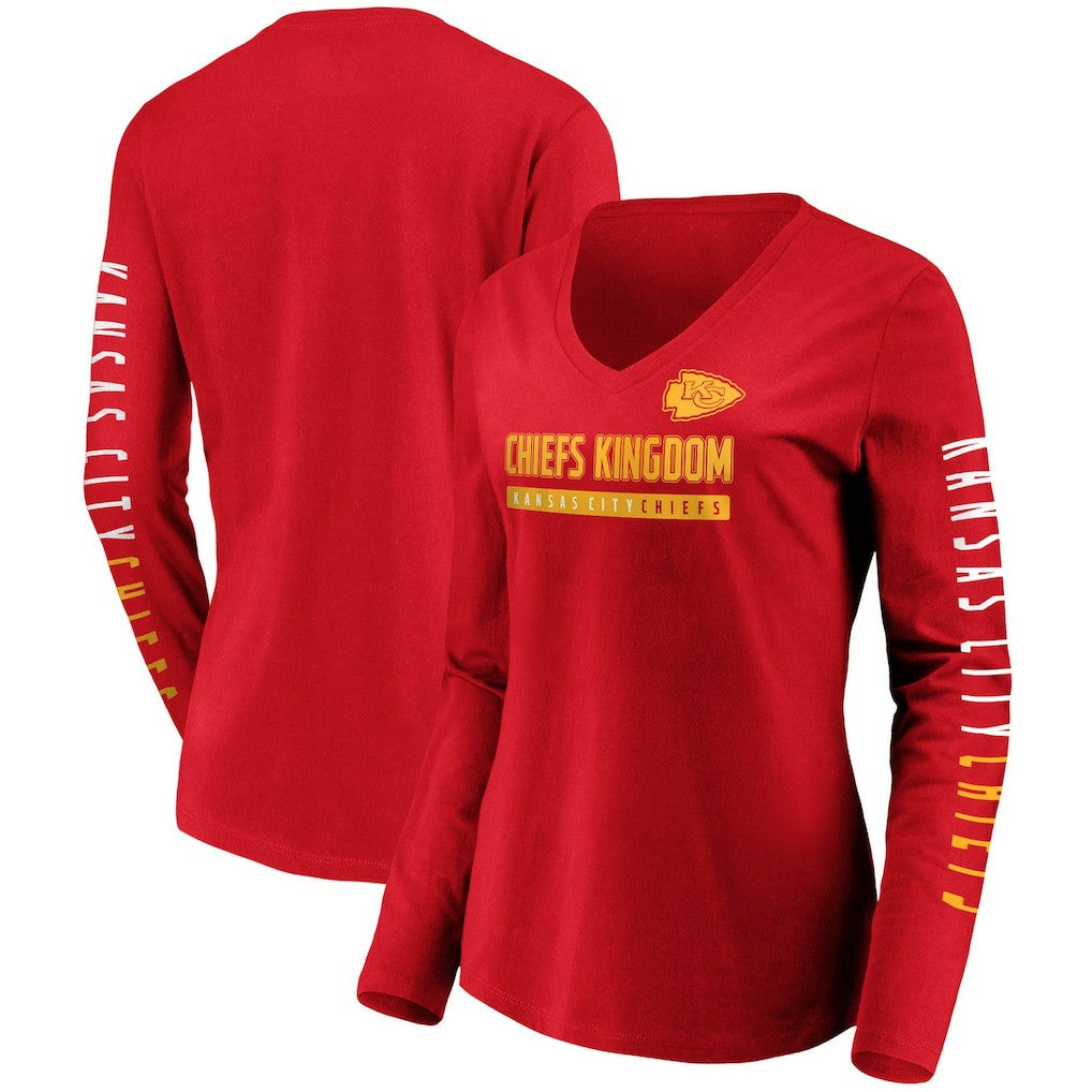 Kansas City Chiefs Women's Slogan V-Neck Long Sleeve T-Shirt - Red for sale