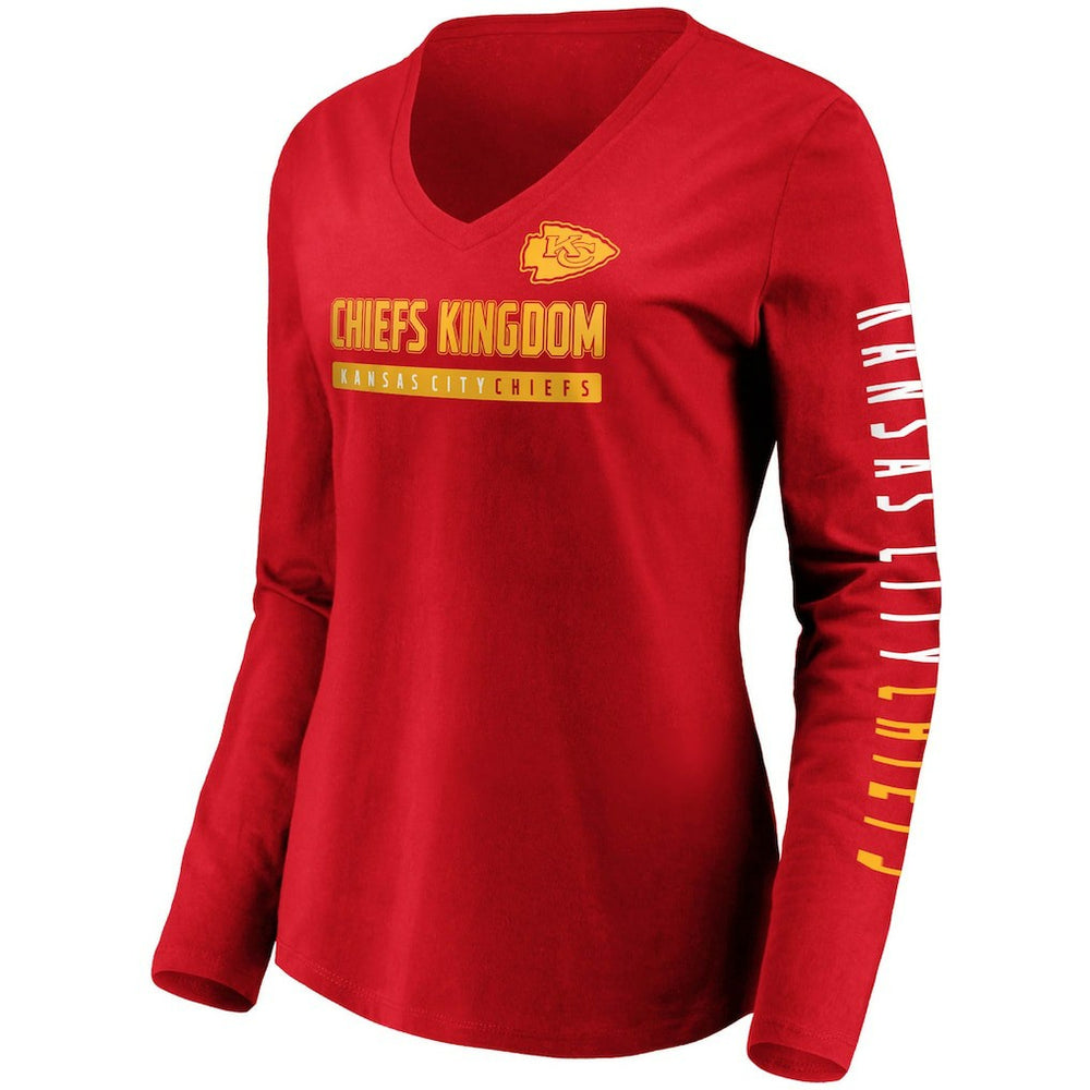 Kansas City Chiefs Women's Slogan V-Neck Long Sleeve T-Shirt - Red for sale