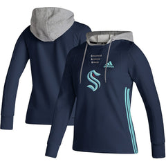Seattle Kraken adidas Women's Skate Lace AEROREADY Pullover Hoodie Deep Sea Blue